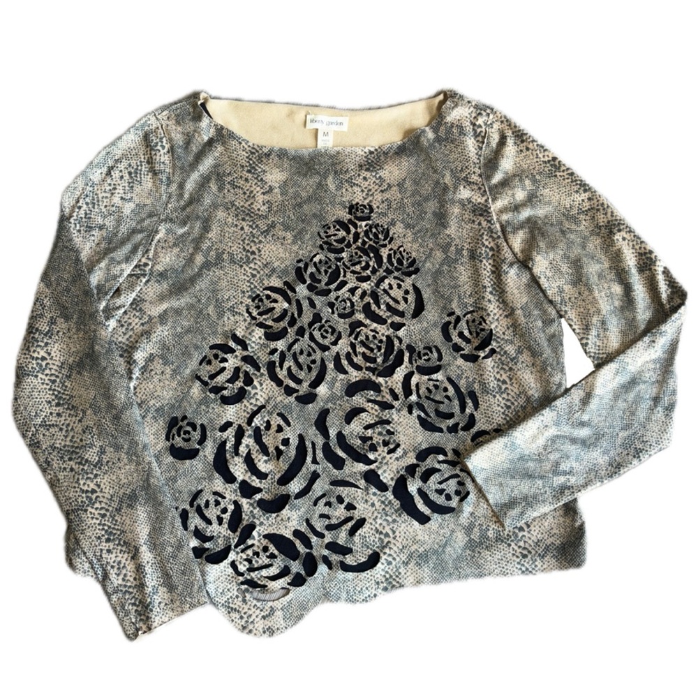 Liberty Garden Snake Print & Rose Long Sleeve Blouse Size Medium